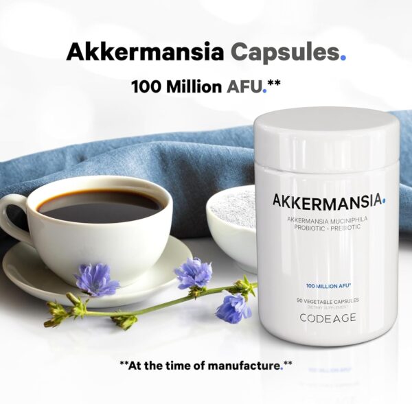 Codeage Akkermansia Muciniphila Probiotic Supplement – 3-Month Supply of Akkermansia Probiotic & Chicory Inulin – Daily Synbiotic Probiotic Chicory Root – 100 Million AFUs – Gluten-Free – 90 Capsules