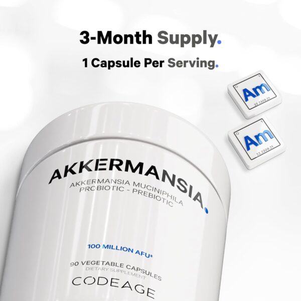 Codeage Akkermansia Muciniphila Probiotic Supplement – 3-Month Supply of Akkermansia Probiotic & Chicory Inulin – Daily Synbiotic Probiotic Chicory Root – 100 Million AFUs – Gluten-Free – 90 Capsules