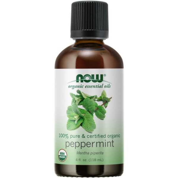 NOW Essential Oils, Organic Peppermint Oil, Invigorating Aromatherapy Scent, Steam Distilled, 100% Pure, Vegan, Child Resistant Cap, 4-Ounce