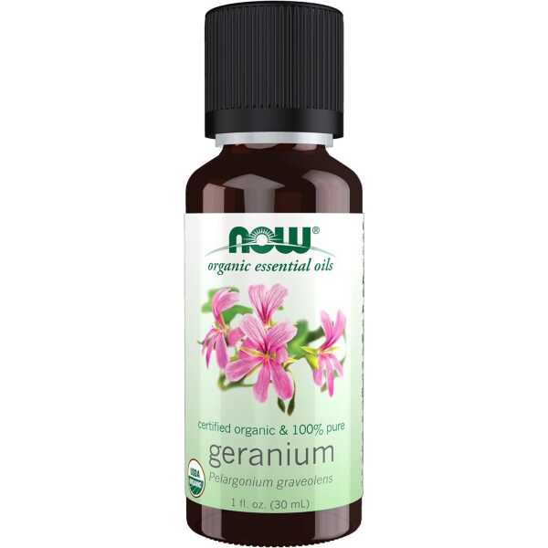 NOW Essential Oils, Geranium Oil, Certified Organic, Soothing Aromatherapy Scent, Steam Distilled, 100% Pure, Child Resistant Cap, 1-Ounce