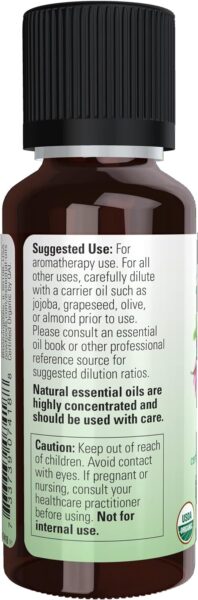 NOW Essential Oils, Geranium Oil, Certified Organic, Soothing Aromatherapy Scent, Steam Distilled, 100% Pure, Child Resistant Cap, 1-Ounce