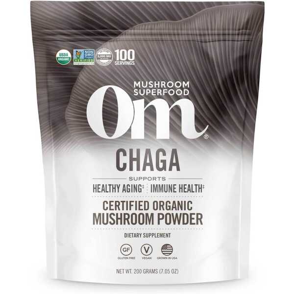 OM Mushroom Superfood Chaga Organic Mushroom Powder, 7.05 Ounce Pouch, 100 Servings, US Grown, Sacred Antioxidants & Immune Support, Superfood Mushroom Supplement