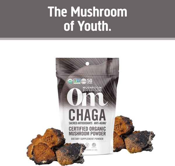 OM Mushroom Superfood Chaga Organic Mushroom Powder, 7.05 Ounce Pouch, 100 Servings, US Grown, Sacred Antioxidants & Immune Support, Superfood Mushroom Supplement