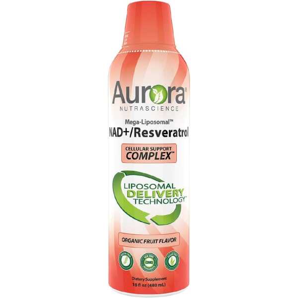 Aurora Nutrascience, Mega-Liposomal NAD+/Resveratrol, Gluten Free, Non-GMO, Sugar Free, Organic Fruit Flavor, 16 fl oz (480 mL)