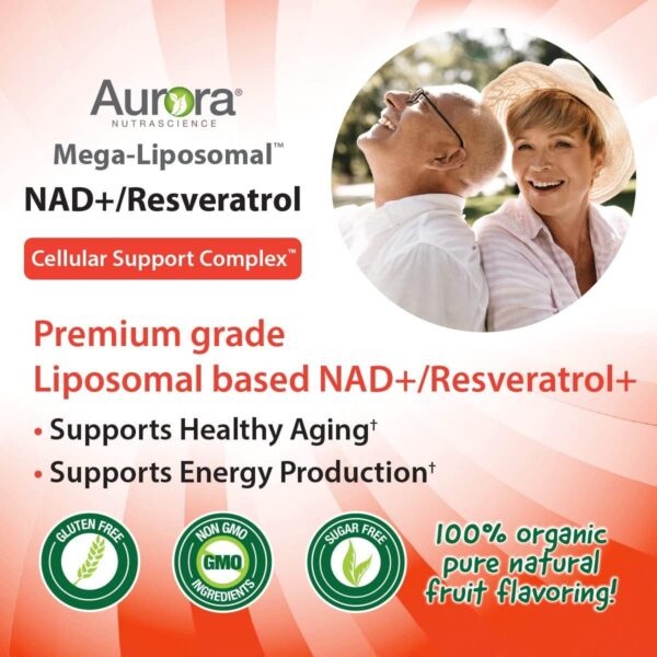 Aurora Nutrascience, Mega-Liposomal NAD+/Resveratrol, Gluten Free, Non-GMO, Sugar Free, Organic Fruit Flavor, 16 fl oz (480 mL)