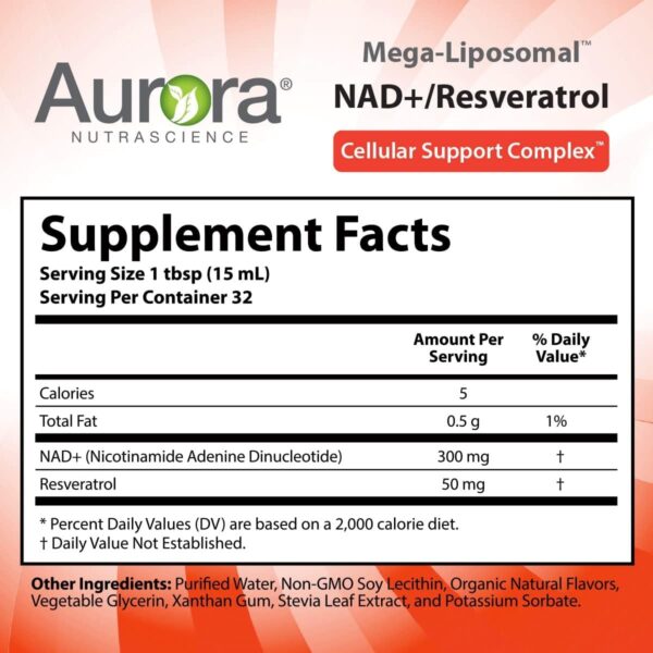 Aurora Nutrascience, Mega-Liposomal NAD+/Resveratrol, Gluten Free, Non-GMO, Sugar Free, Organic Fruit Flavor, 16 fl oz (480 mL)