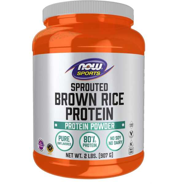 NOW Sports Nutrition, Sprouted Brown Rice Protein, 80% Protein, Unflavored Powder, 2-Pound