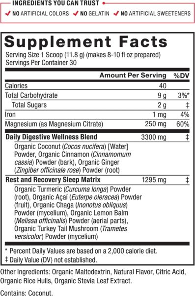 FORCE FACTOR Organics Golds Superfood Powder to Improve Rest and Relaxation, Turmeric Curcumin and Mushroom Supplement with Turkey Tail Mushroom, Chaga, and Ginger, Soothing Citrus, 30 Servings