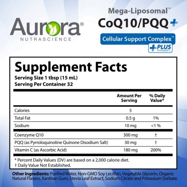 Aurora Nutrascience, Mega-Liposomal CoQ10/PQQ+ Vitamin C, Gluten Free, Non-GMO, Sugar Free, Organic Fruit Flavor, 16 fl oz (480 mL)