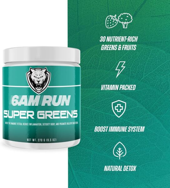 6AM Run | Super Greens Powder | Superfood Powder | Dietary Supplement | Vegetable Powder | Powder Drink Mix | Nutrient Dense Powder | Plant Based | Organic Greens Powder