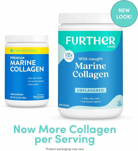 Further Food Unflavored Marine Collagen Peptides Powder, Wild Caught, Sustainable, Type 1, 2 & 3 Collagen, Gut + Joint Support, Hair, Skin, Nails, Sugar-Free 5.93 oz