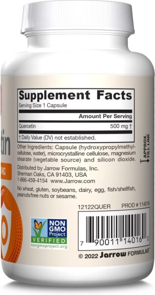 Jarrow Formulas Quercetin 500 mg, Dietary Supplement, Antioxidant Support for Cardiovascular and Immune Health, 200 Veggie Capsules, 200 Day Supply