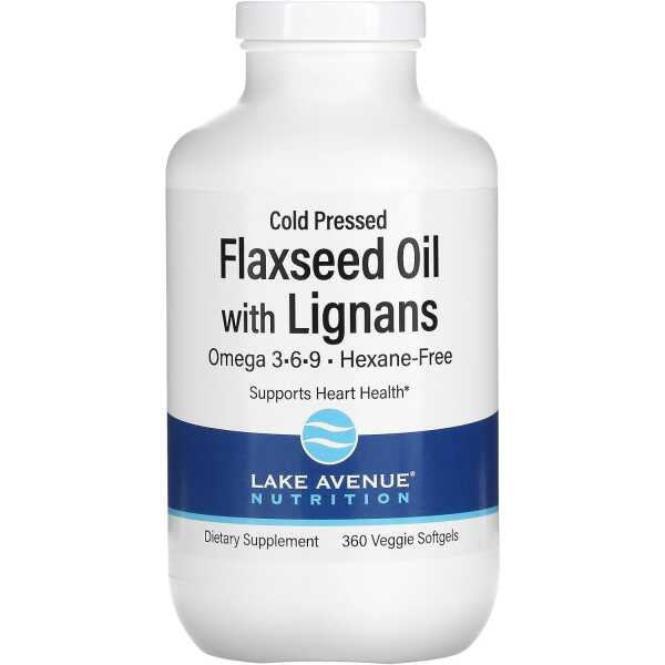 Lake Avenue Nutrition Organic Cold Pressed Flaxseed Oil & Lignan, Hexane Free, 360 Veggie Softgels