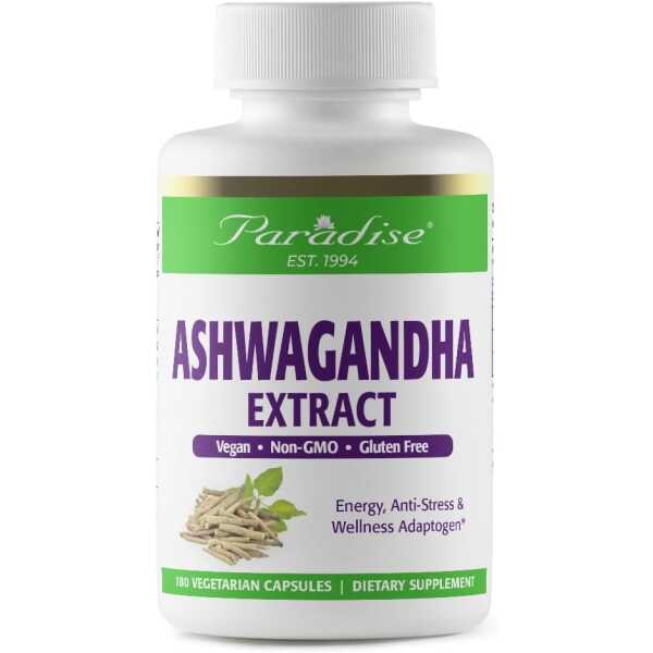 Paradise Herbs Organic Ashwagandha, Ayurvedic Adaptogen, Vegan, Non GMO, Gluten Free, 180 Vegetarian Capsules