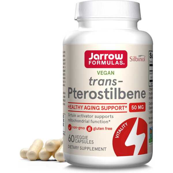 Jarrow Formulas Pterostilbene 50mg for Antioxidant Support, Dietary Supplement Supports Healthy Aging, 60 Veggie Capsules, 60 Day Supply