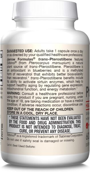 Jarrow Formulas Pterostilbene 50mg for Antioxidant Support, Dietary Supplement Supports Healthy Aging, 60 Veggie Capsules, 60 Day Supply