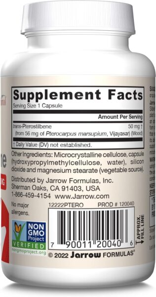 Jarrow Formulas Pterostilbene 50mg for Antioxidant Support, Dietary Supplement Supports Healthy Aging, 60 Veggie Capsules, 60 Day Supply