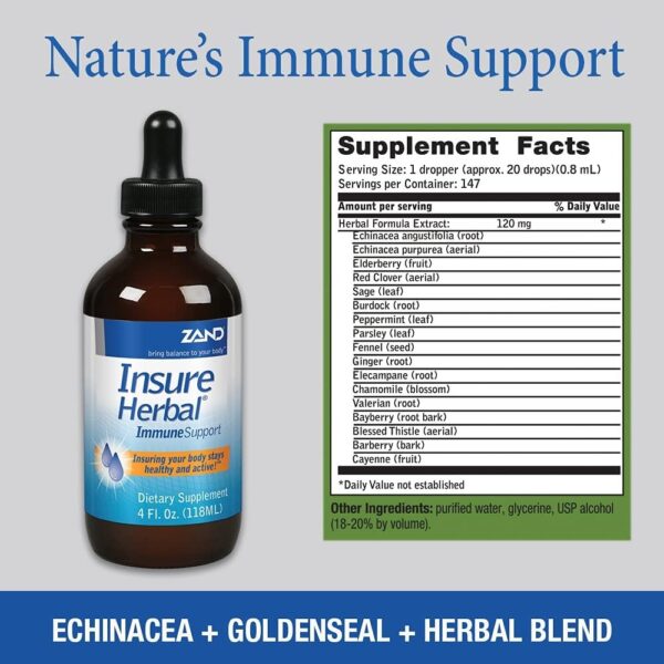 ZAND Insure Immune Support, Herbal Liquid Echinacea Supplement, Features Goldenseal, Chamomile, Ginger & Valerian 8 oz (8oz)