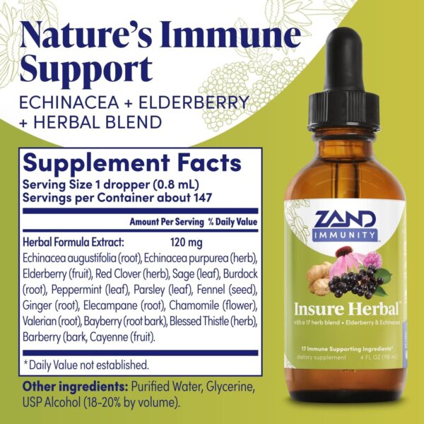 ZAND Insure Immune Support, Herbal Liquid Echinacea Supplement, Features Goldenseal, Chamomile, Ginger & Valerian 8 oz (8oz)