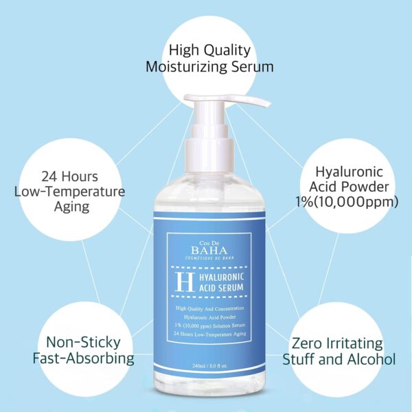 Pure Hyaluronic Acid 1% Powder Serum for Face 10,000ppm – Fine Line + Intense Hydration + facial moisturizer + Visibly Plumped Skin 8 Fl Oz