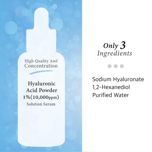 Pure Hyaluronic Acid 1% Powder Serum for Face 10,000ppm – Fine Line + Intense Hydration + facial moisturizer + Visibly Plumped Skin 8 Fl Oz