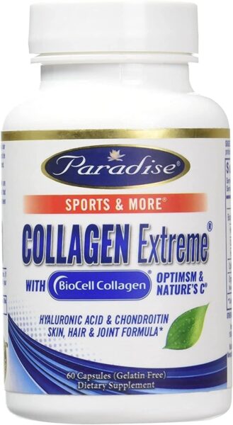 Paradise Herbs Collagen Extreme with Biocell Collagen, Hylauronic Acid and Nature’s C, for Healthy Hair, Skin, and Joints, 60 Capsules