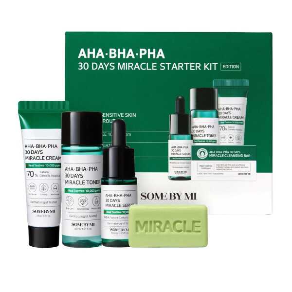 SOME BY MI AHA BHA PHA 30Days Starter Kit – Toner 1.01Oz, Serum 0.33Oz, Cream 0.7Oz, Cleansing Bar 1.05Oz – Mild Exfoliating Daily Skin Care Set – Skin Wastes, Sebum, Oiliness Care – Korean Skin Care