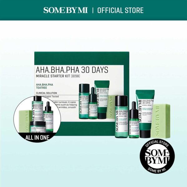 SOME BY MI AHA BHA PHA 30Days Starter Kit – Toner 1.01Oz, Serum 0.33Oz, Cream 0.7Oz, Cleansing Bar 1.05Oz – Mild Exfoliating Daily Skin Care Set – Skin Wastes, Sebum, Oiliness Care – Korean Skin Care