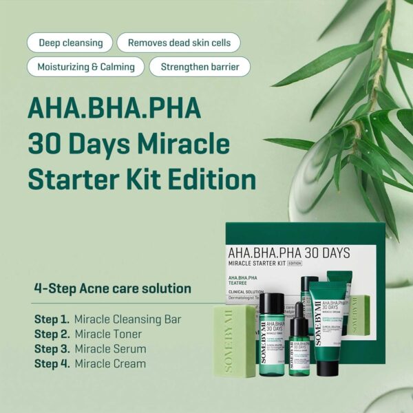 SOME BY MI AHA BHA PHA 30Days Starter Kit – Toner 1.01Oz, Serum 0.33Oz, Cream 0.7Oz, Cleansing Bar 1.05Oz – Mild Exfoliating Daily Skin Care Set – Skin Wastes, Sebum, Oiliness Care – Korean Skin Care