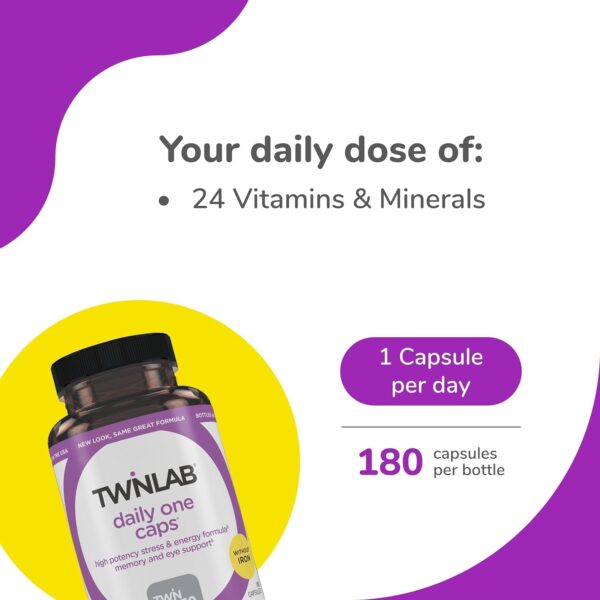 Twinlab Daily One Caps Without Iron – Nutritional Supplement with Zinc, B Vitamins, Magnesium, and More – 180 Capsules