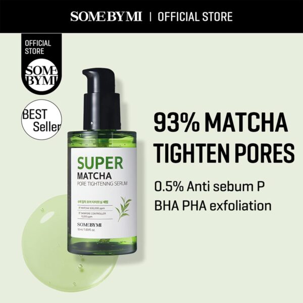 SOME BY MI Super Matcha Pore Tightening Serum – 1.69Oz, 50ml – Made from Match Water for Sensitive Skin – Skin Moisturizing and Purifying Effect – Blackheads, Sebum and Pore Care – Korean Skin Care