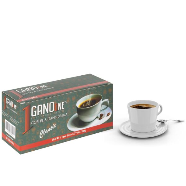 GanoOne Instant Classic Black Coffee with Ganoderma – Reishi Mushroom Extract Premium Blend 30 Single Serve Sachets, 6-pack