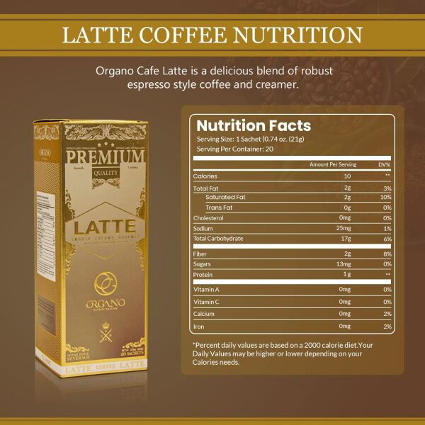 Organo Gold Gourmet Cafe Latte Coffee With Ganoderma Lucidum (1 Box of 20 Sachets)