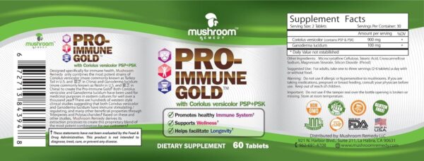 PRO-Immune Gold |Best Immune Support |Clinically Studied Coriolus versicolor PSP+PSK & Ganoderma lucidum Mushroom Mycelium