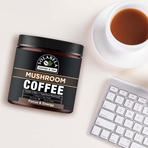 Solabela Coffee Organic Mushroom Coffee (38 Servings) with 7 Superfood Mushrooms, Great Tasting Arabica Instant Coffee, Includes