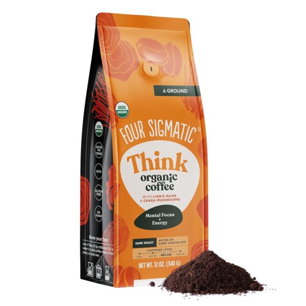 Four Sigmatic Happy Gut Organic Ground Coffee | Medium Roast Fair Trade Gourmet Coffee with Chaga & Turkey Tail | Immune