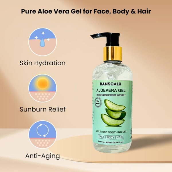 Organic Aloe Vera Gel for Face & Body, Enriched with 99% Pure Aloe Vera Gel, Skin, Scalp & Hair Nourishment, Soothing Aloe Face