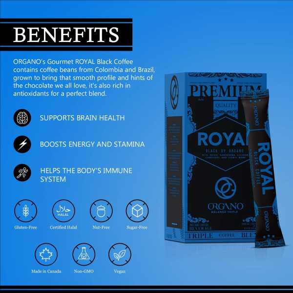 ORGANO Combo Pack, 1 box ROYAL Black Coffee and 1 box Cafe Latte 100% Certified Organic Gourmet Coffee