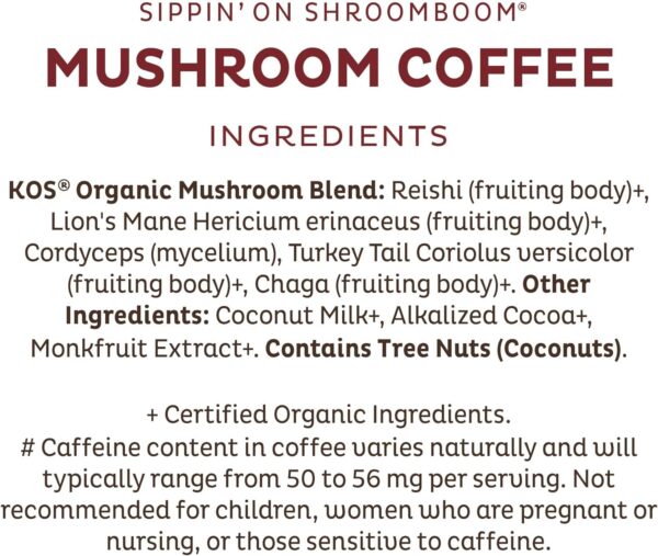 KOS Mushroom Coffee – Dark Chocolate Mocha Flavor – Organic Instant Coffee Mix with Reishi, Cordyceps, Lion’s Mane, Chaga &