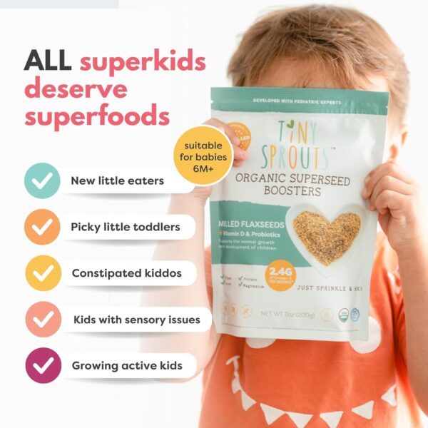 Tiny Sprouts Organic Milled Flax Seed and Milled Chia Seed Bundle + Full Serving Probiotic + Vitamin D3 I Superseed Booster for