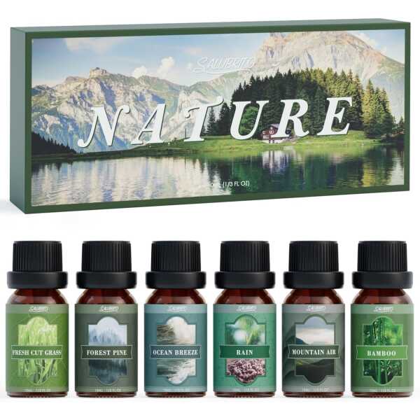 SALUBRITO Essential Oils Set, Nature Fragrance Oils Set – Forest Pine, Ocean Breeze, Rain, Fresh Cut Grass, Mountain Air,