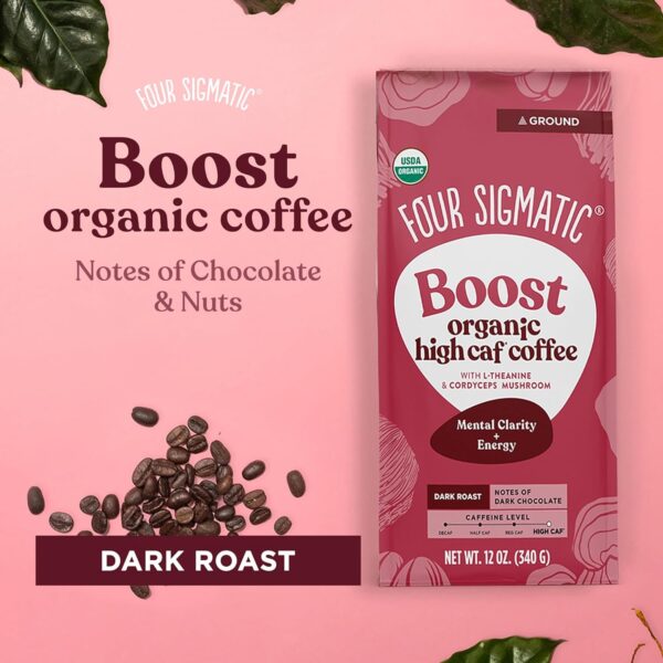 Four Sigmatic Calm Organic Decaf Ground Coffee | Swiss Water Decaf Coffee Ground | Decaffeinated Coffee with Chaga & Reishi