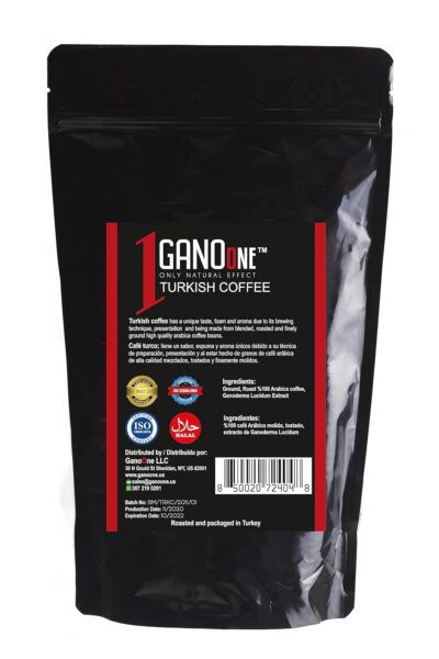 GanoOne Turkish Coffee with Cardamom include Ganoderma Reishi Mushroom Extract Medium Roast Ground Special Blend 100% Arabica