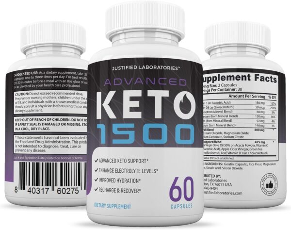 Advanced Keto 1500 Keto Pills 1275MG New & Improved Formula Contains Apple Cider Vinegar Extra Virgin Olive Oil Powder Green Tea