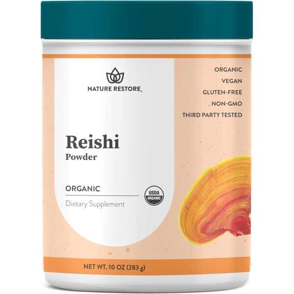 Nature Restore USDA Certified Organic Red Reishi Mushroom Powder, 10 Ounces, Non GMO, Gluten Free, Packaged in California,