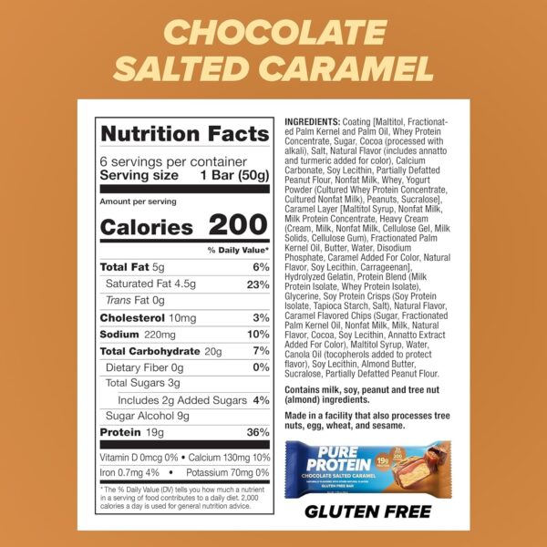 Pure Protein Bars, High Protein, Nutritious Snacks to Support Energy, Low Sugar, Gluten Free, Chocolate Salted Caramel 1.76 oz.,