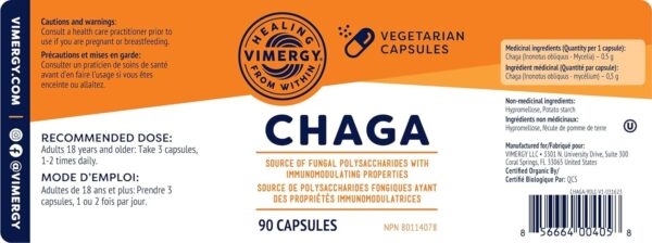 Vimergy Chaga Mushroom Capsules, 30 Servings – Real Mushroom Herbal Supplement for Cardiovascular Support – Kosher, Non-GMO,