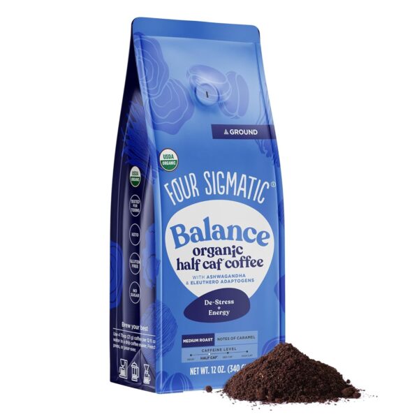 Four Sigmatic Organic Balance Adaptogen Ground Coffee | Medium Roast USDA Organic, Fair Trade Coffee with Ashwagandha, Chaga