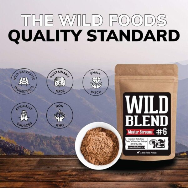 Wild Mushroom Extract Blend, Reishi, Chaga, Cordyceps, Turkey Tail, Lion’s Mane Supplement for Smoothies, Shakes, Coffee