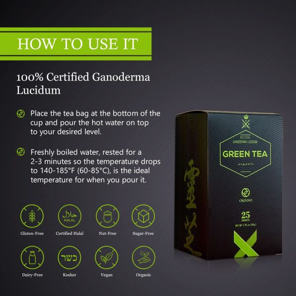 Organo Gold Green Tea with Ganoderma Lucidum (1 Box of 25 Sachets)